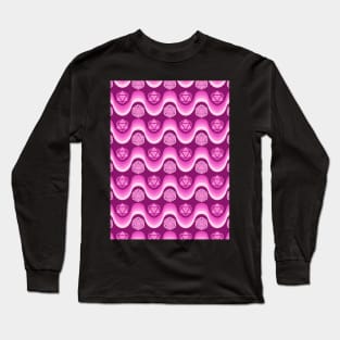 Retro Inspired D20 Dice and Color Wave Seamless Pattern - Magenta Long Sleeve T-Shirt